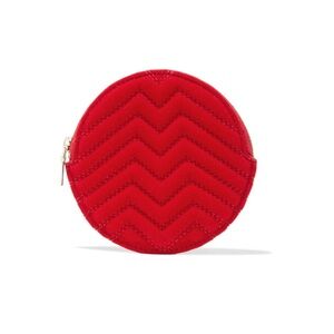 MAJE Quilted Velvet & Leather Coin Purse - Red Velvet - New In Box